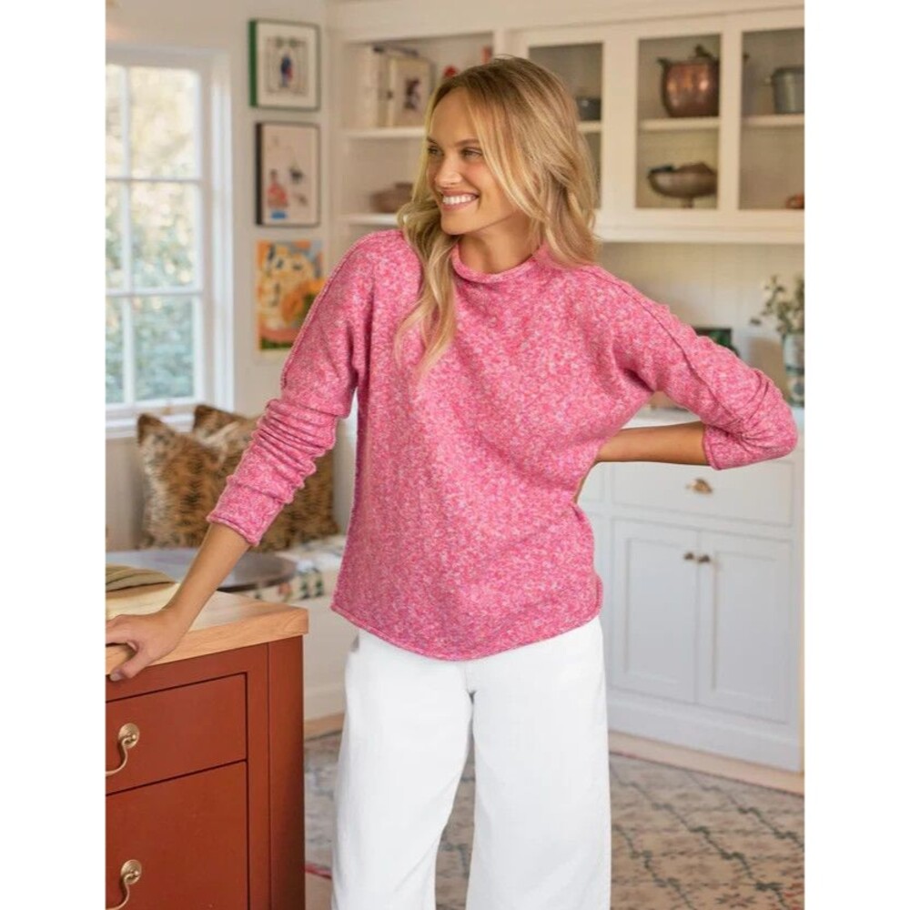 Frank & Eileen Monterey Rolled Funnel Neck Sweater Pink Pure Japan Cotton Small